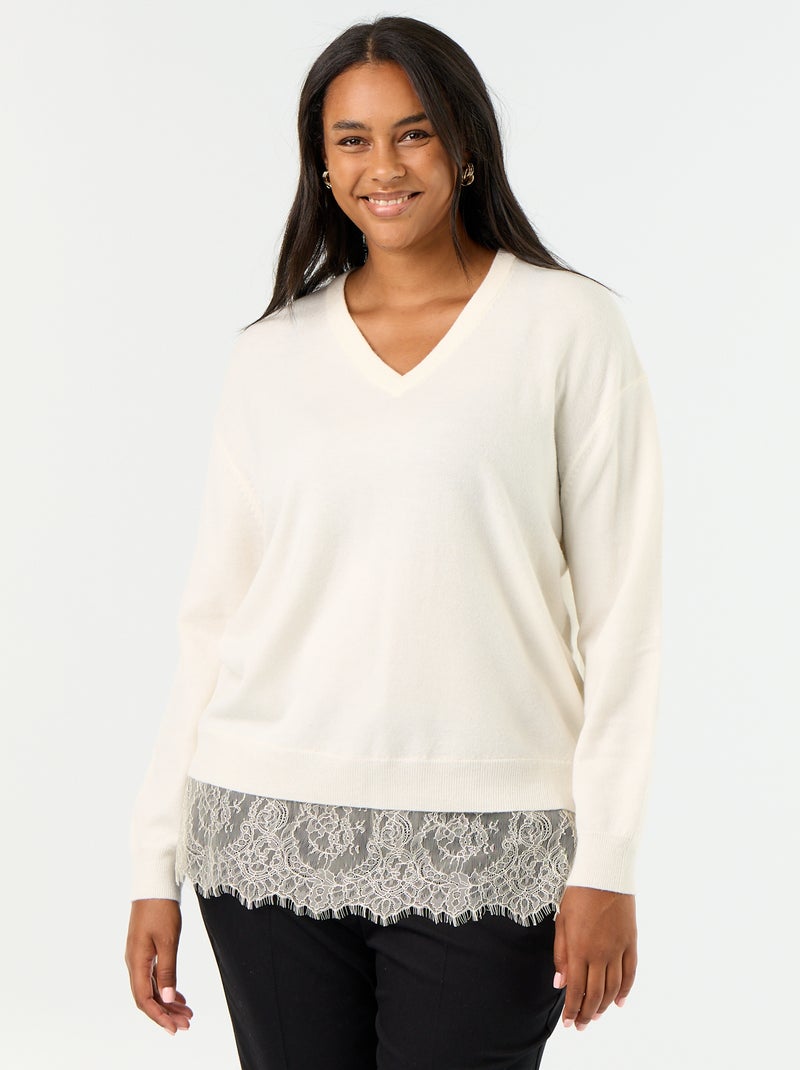 Jersey 2 en 1 con mezcla de lana y encaje Blanco - Kiabi