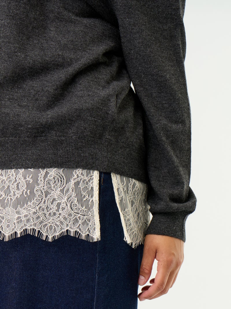 Jersey 2 en 1 con mezcla de lana y encaje Gris - Kiabi