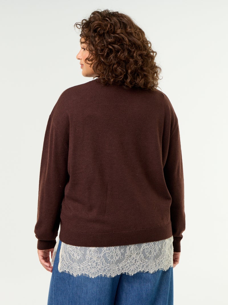 Jersey 2 en 1 con mezcla de lana y encaje Marron - Kiabi