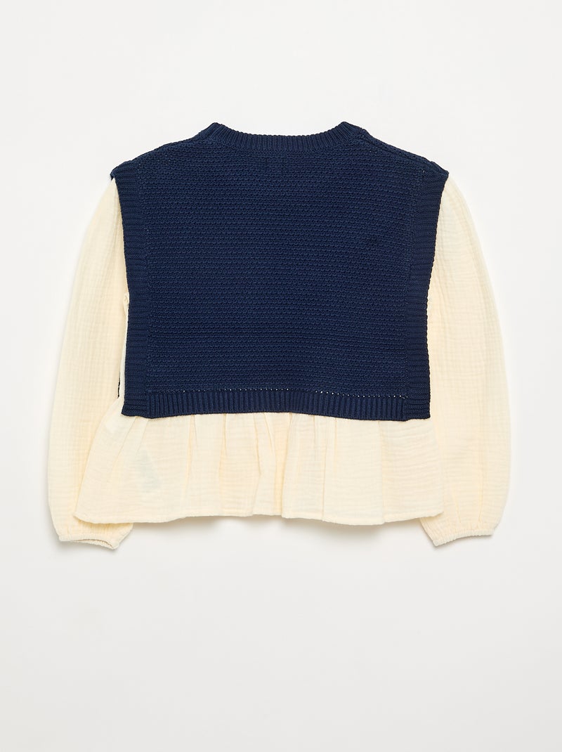 Jersey 2 en 1 efecto blusa Azul - Kiabi
