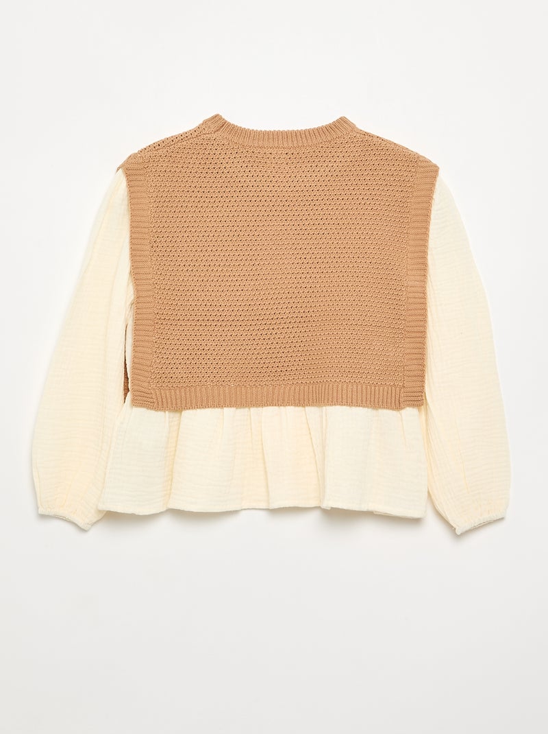Jersey 2 en 1 efecto blusa Beige - Kiabi