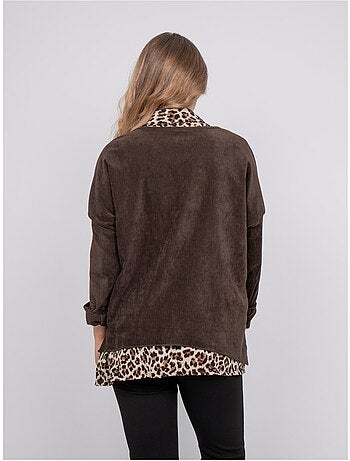 Jersey 2 en 1 efecto superpuesto con cuello camisero de leopardo keva
