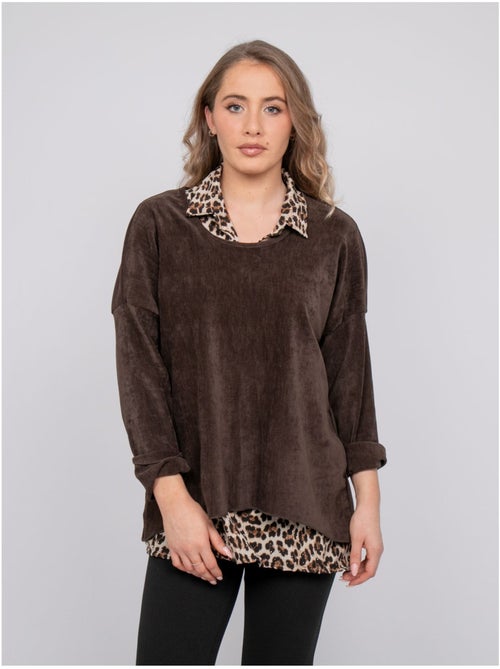 Jersey 2 en 1 efecto superpuesto con cuello camisero de leopardo keva - Kiabi Jersey 2 en 1 efecto superpuesto con cuello camisero de leopardo keva - Kiabi