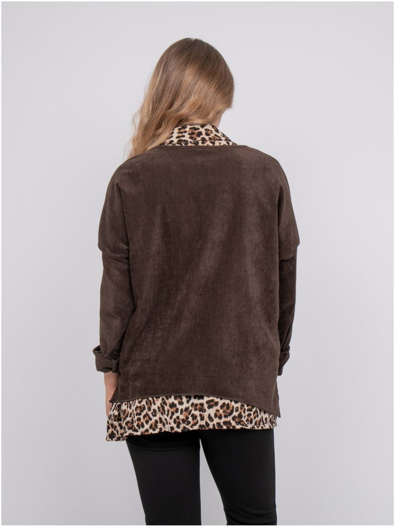Jersey 2 en 1 efecto superpuesto con cuello camisero de leopardo keva Marrón - Kiabi
