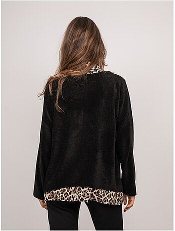 Jersey 2 en 1 efecto superpuesto con cuello camisero de leopardo keva