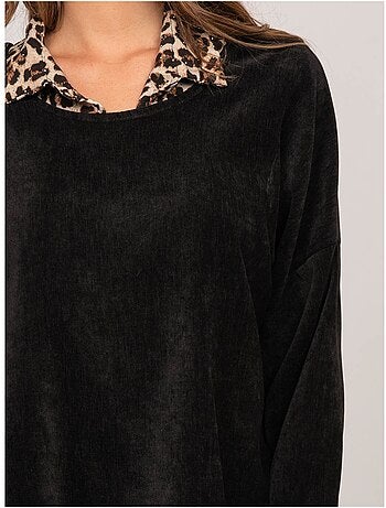 Jersey 2 en 1 efecto superpuesto con cuello camisero de leopardo keva
