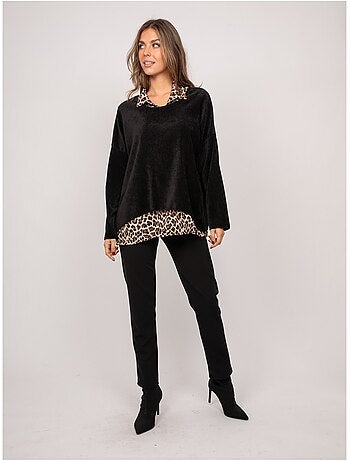 Jersey 2 en 1 efecto superpuesto con cuello camisero de leopardo keva