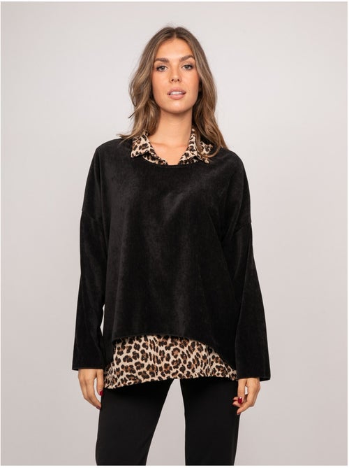 Jersey 2 en 1 efecto superpuesto con cuello camisero de leopardo keva - Kiabi Jersey 2 en 1 efecto superpuesto con cuello camisero de leopardo keva - Kiabi
