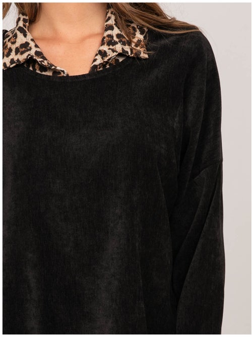 Jersey 2 en 1 efecto superpuesto con cuello camisero de leopardo keva - Kiabi Jersey 2 en 1 efecto superpuesto con cuello camisero de leopardo keva - Kiabi