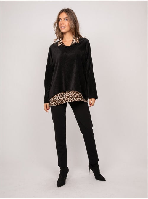 Jersey 2 en 1 efecto superpuesto con cuello camisero de leopardo keva - Kiabi Jersey 2 en 1 efecto superpuesto con cuello camisero de leopardo keva - Kiabi