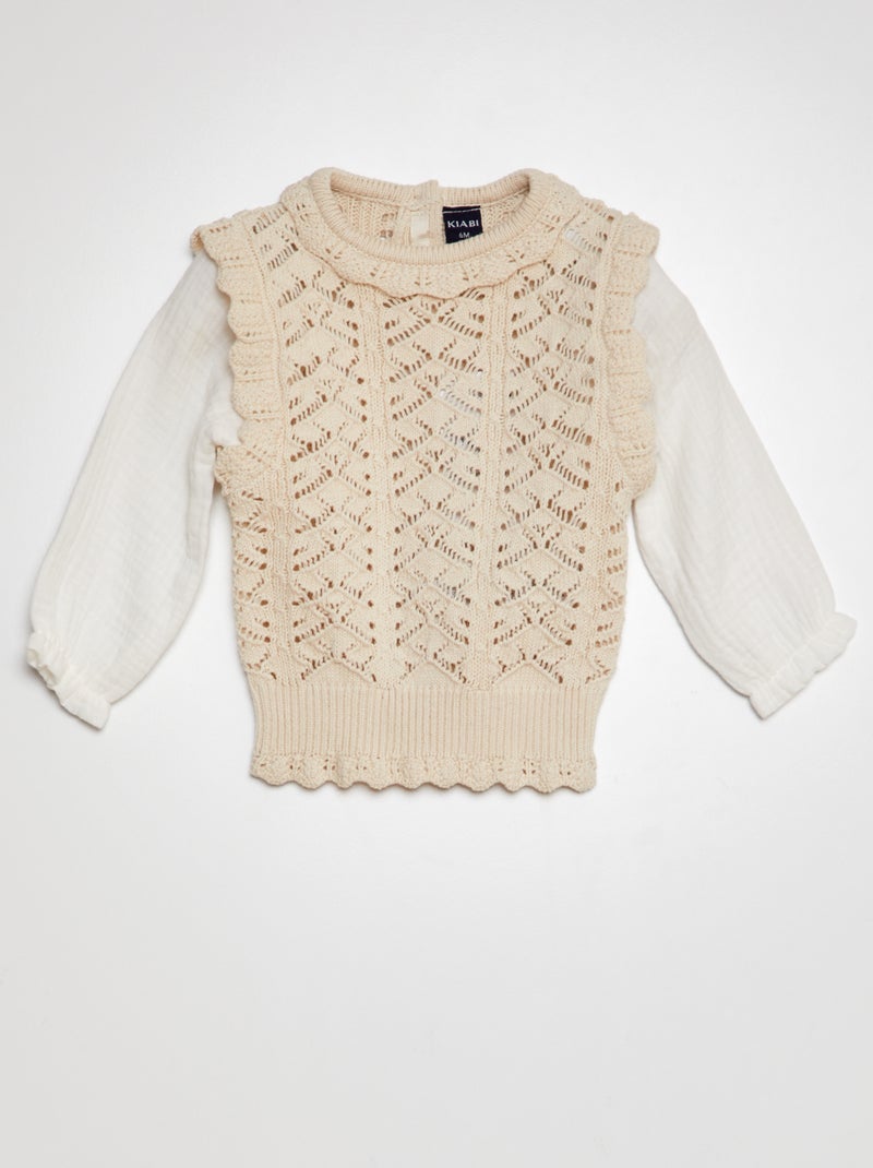 Jersey 2 en 1 estilo blusa BEIGE - Kiabi