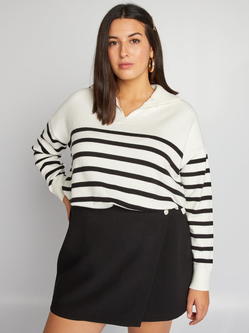 Jersey a rayas con cuello de cremallera BLANCO - Kiabi