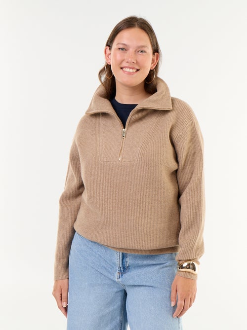 Jersey acanalado con cremallera y cuello alto - Kiabi