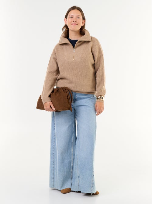 Jersey acanalado con cremallera y cuello alto - Kiabi