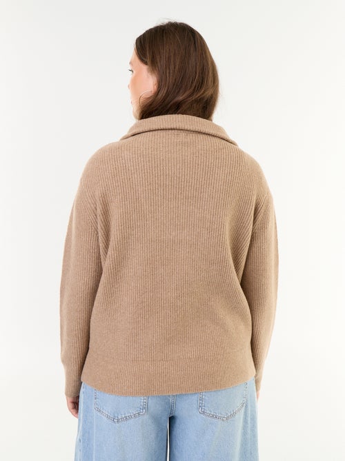 Jersey acanalado con cremallera y cuello alto - Kiabi
