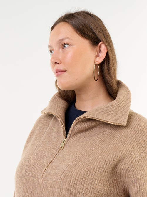 Jersey acanalado con cremallera y cuello alto - Kiabi