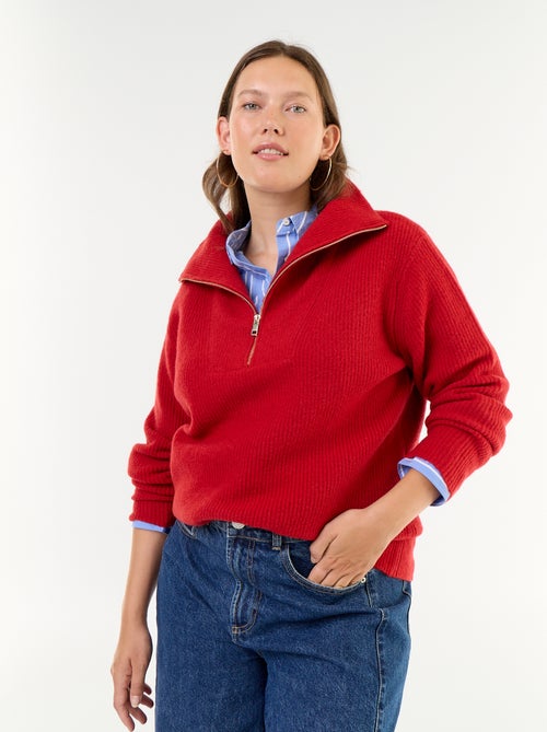 Jersey acanalado con cremallera y cuello alto - Kiabi