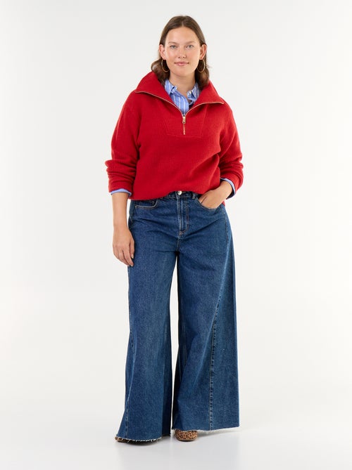 Jersey acanalado con cremallera y cuello alto - Kiabi