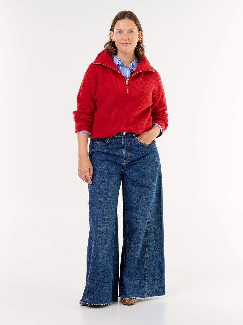 Jersey acanalado con cremallera y cuello alto Rojo - Kiabi