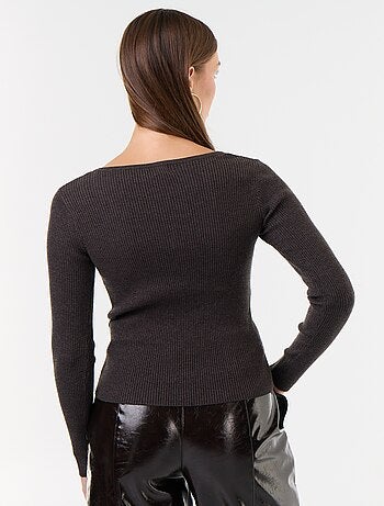 Jersey acanalado con cuello de pico y encaje