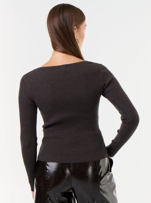 Jersey acanalado con cuello de pico y encaje - Kiabi