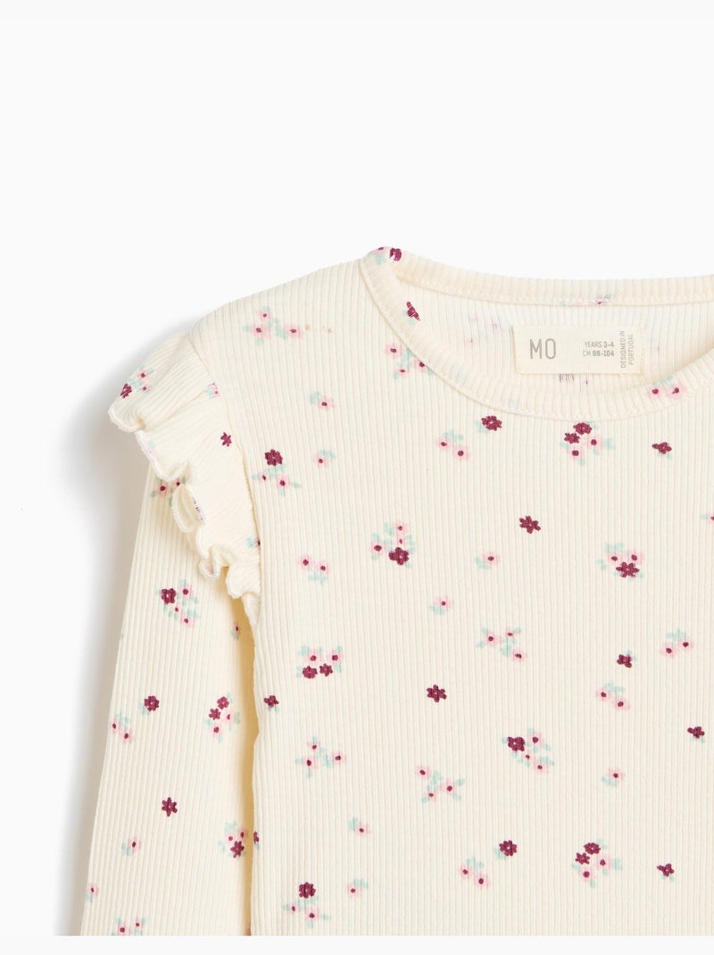 Jersey acanalado con flores, mo fashion Blanco - Kiabi