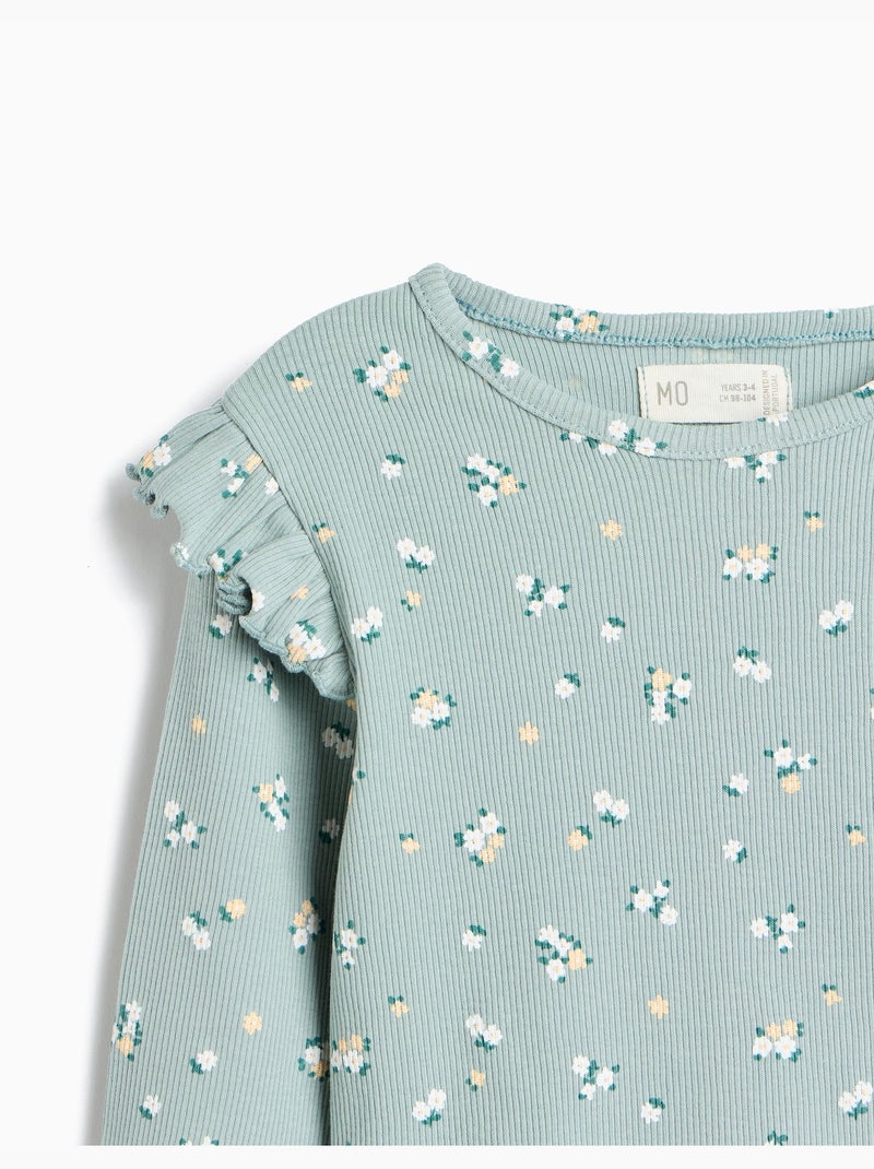 Jersey acanalado con flores, mo fashion Gris - Kiabi