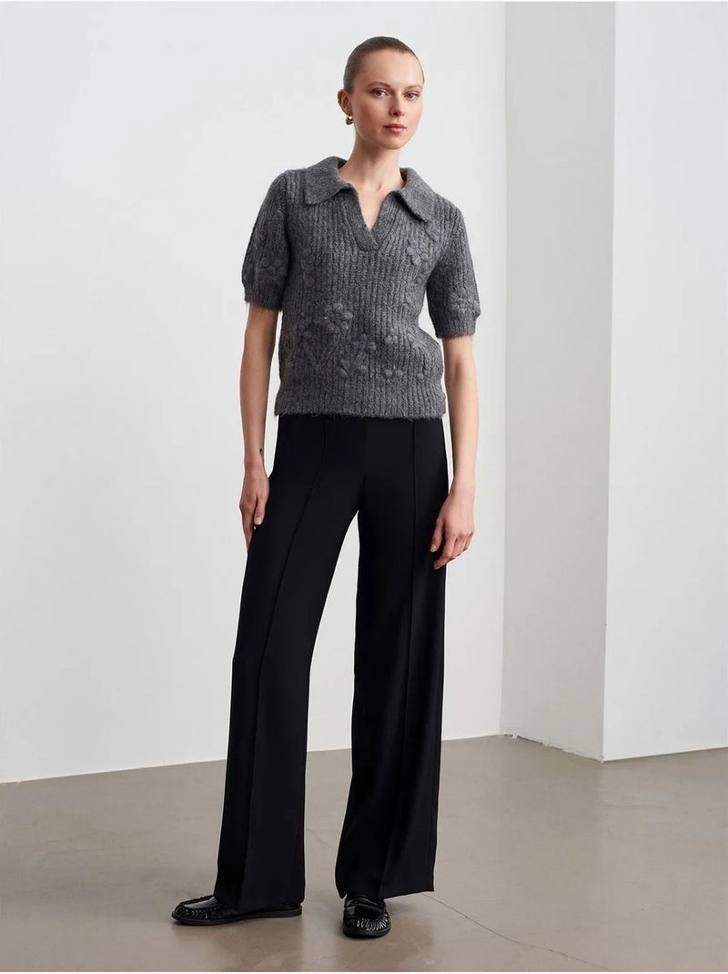 Jersey acanalado texturizado con cuello polo Gris antracita - Kiabi