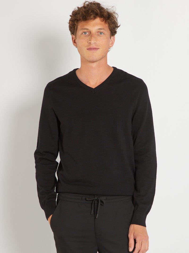 Jersey básico de punto liso negro - Kiabi