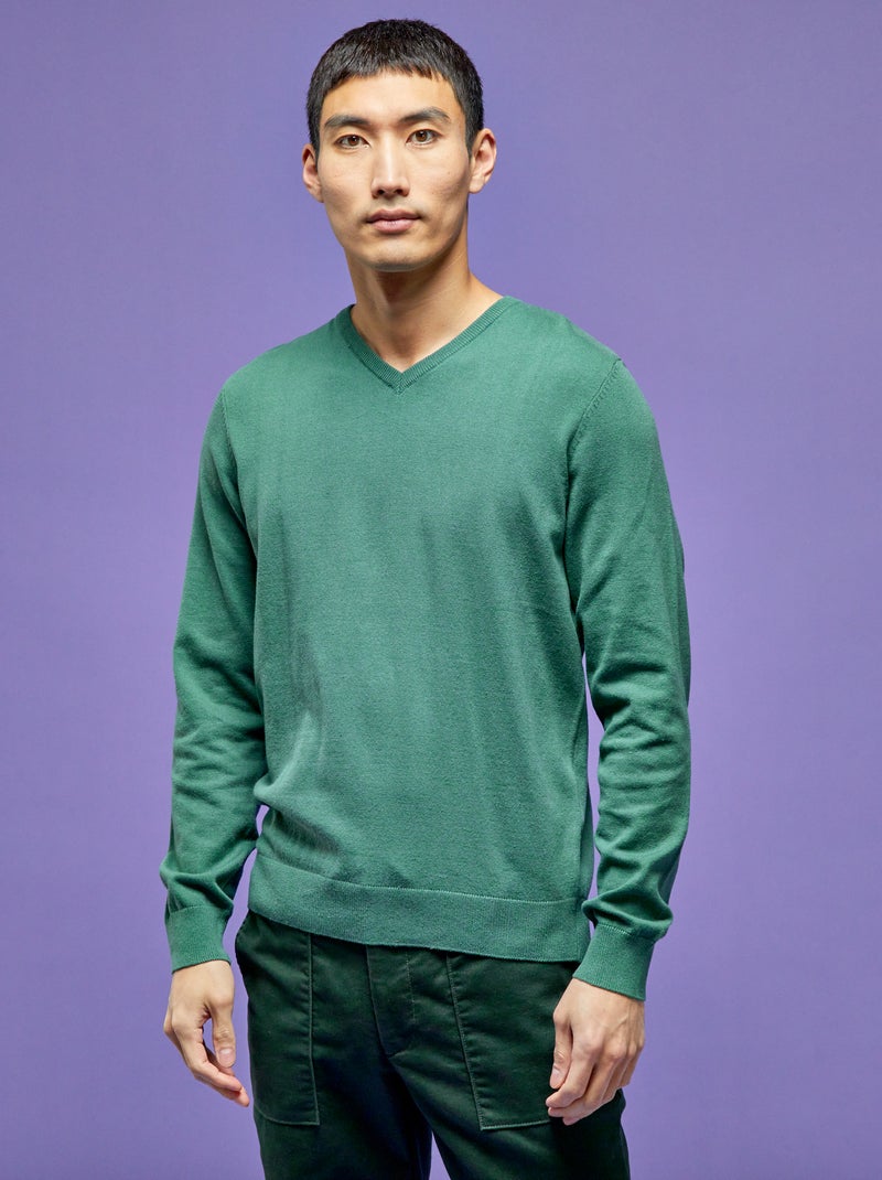 Jersey básico de punto liso verde gris - Kiabi