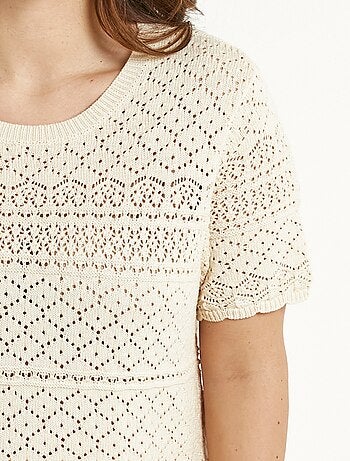 Jersey blusón calado de manga corta con cuello redondo - Afibel