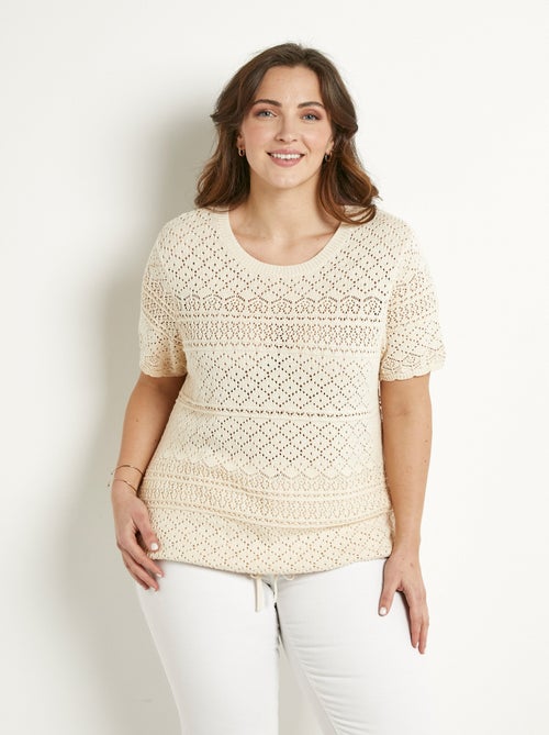 Jersey blusón calado de manga corta con cuello redondo - Afibel - Kiabi