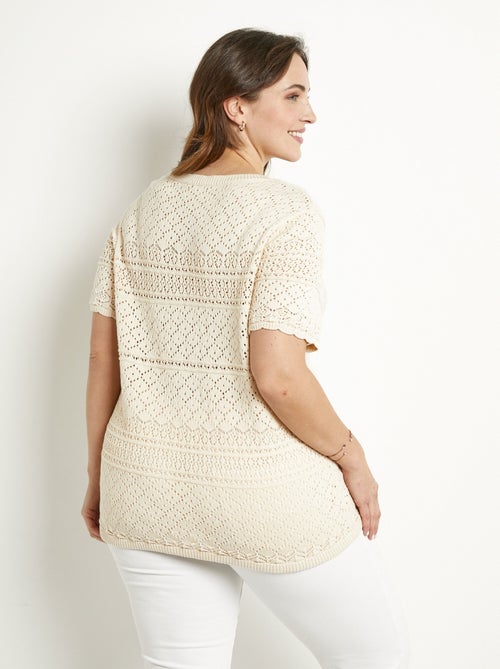 Jersey blusón calado de manga corta con cuello redondo - Afibel - Kiabi