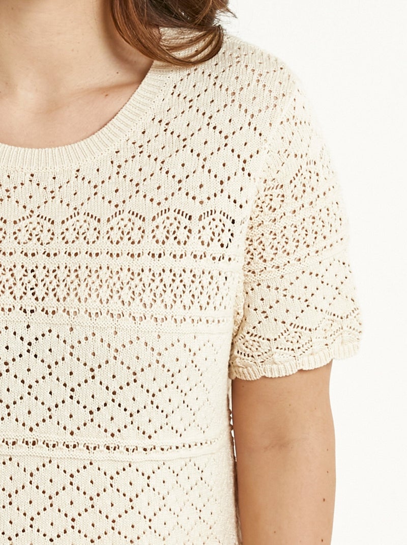 Jersey blusón calado de manga corta con cuello redondo - Afibel Beige - Kiabi
