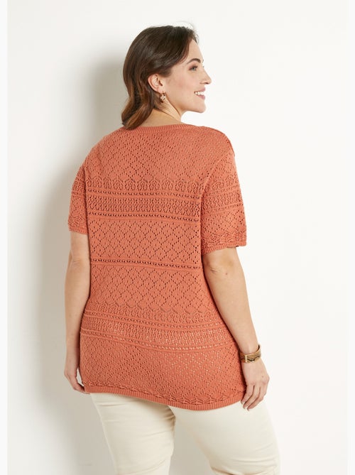 Jersey blusón calado de manga corta con cuello redondo - Afibel - Kiabi
