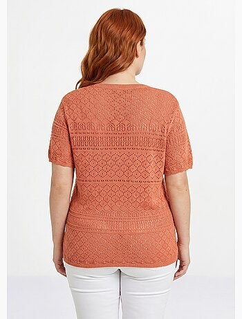 Jersey blusón calado de manga corta con cuello redondo - Afibel