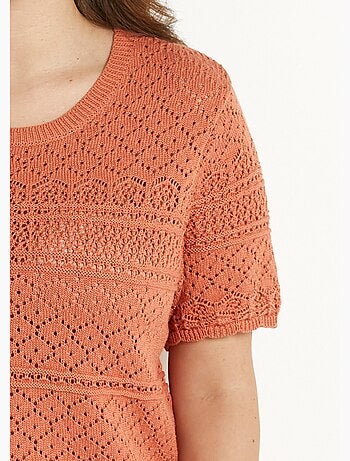 Jersey blusón calado de manga corta con cuello redondo - Afibel