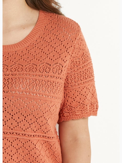 Jersey blusón calado de manga corta con cuello redondo - Afibel - Kiabi
