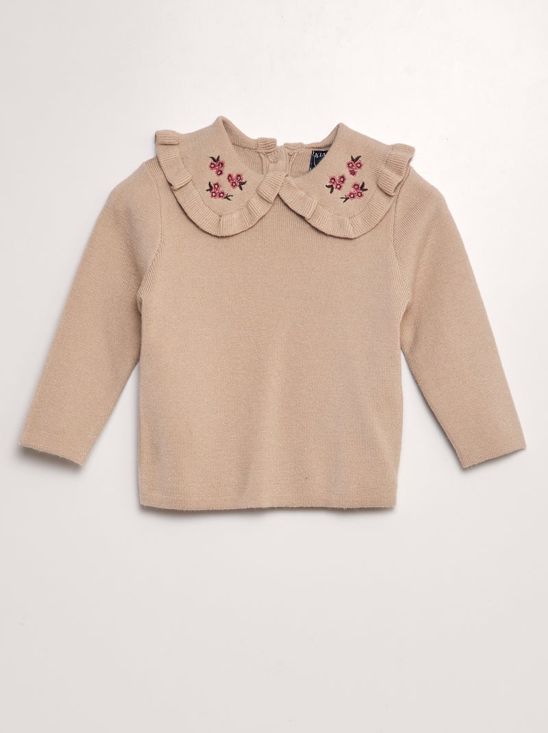 Jersey bordado con cuello bebé BEIGE - Kiabi