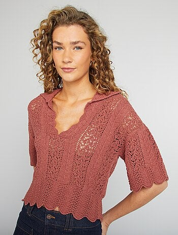 Jersey calado con cuello de polo