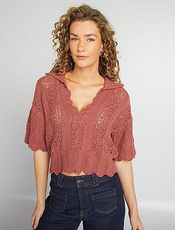 Jersey calado con cuello de polo