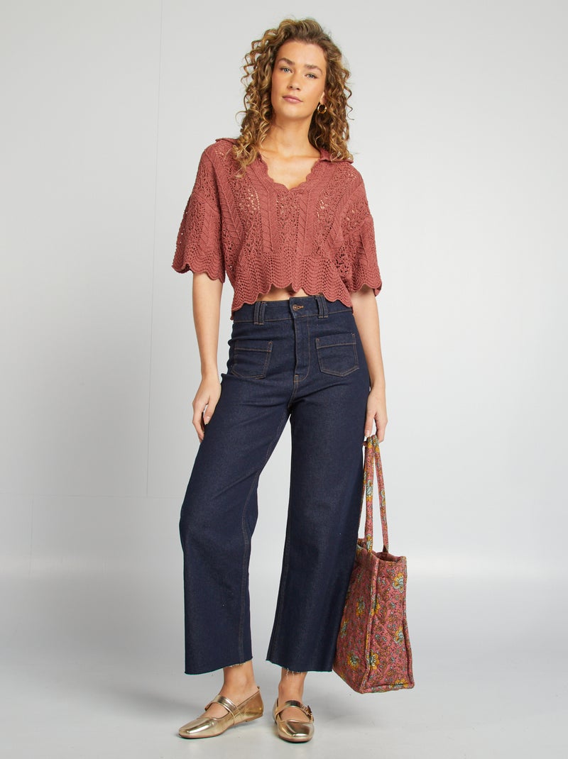 Jersey calado con cuello de polo Rosa - Kiabi