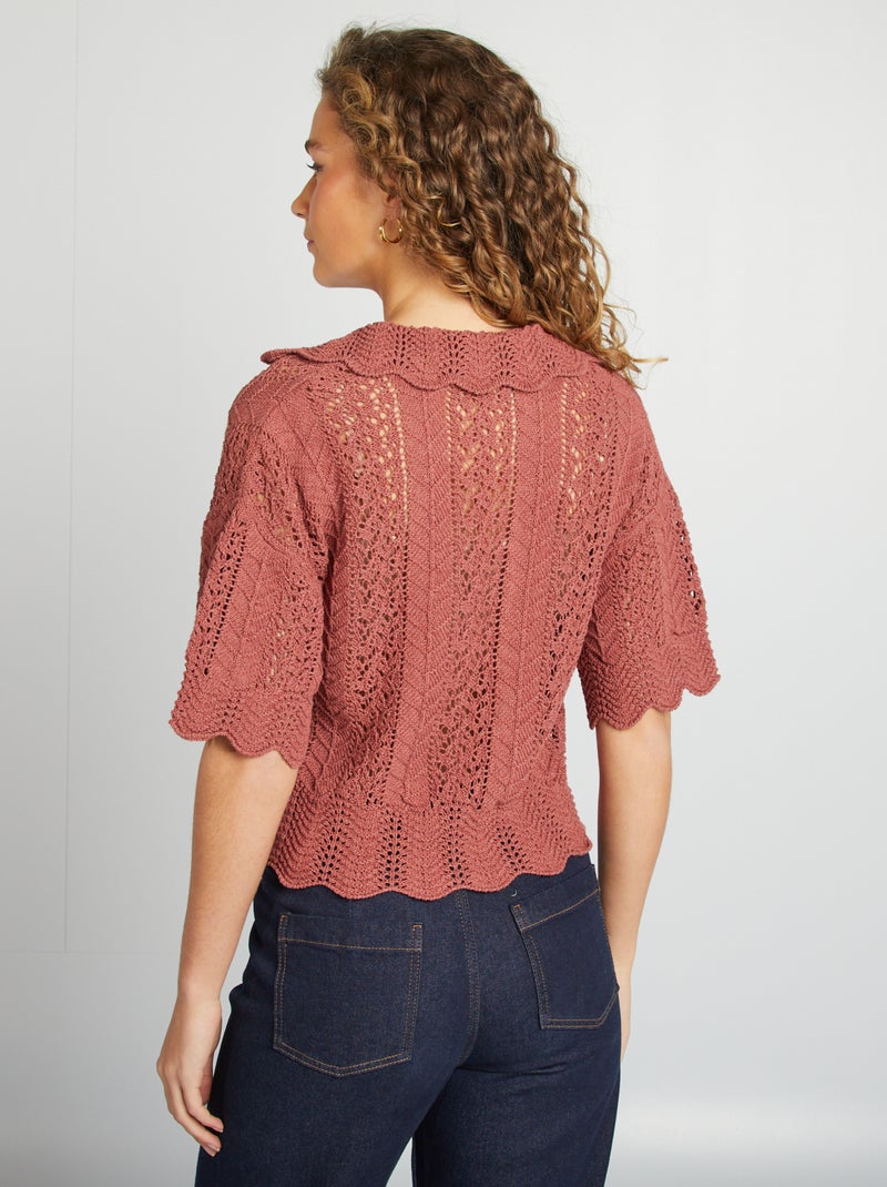 Jersey calado con cuello de polo Rosa - Kiabi