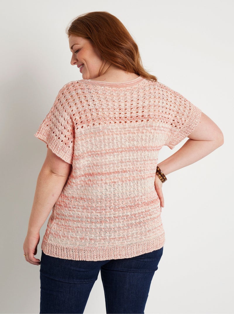 Jersey calado cuello redondo - Afibel Terracota - Kiabi