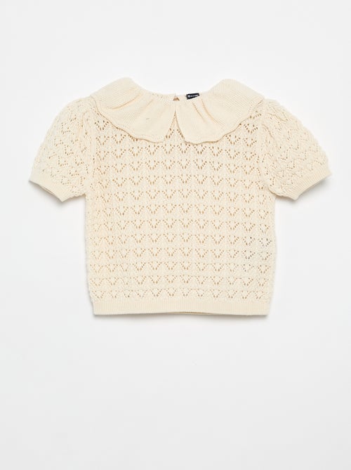 Jersey calado de manga corta con cuello Claudine - Kiabi
