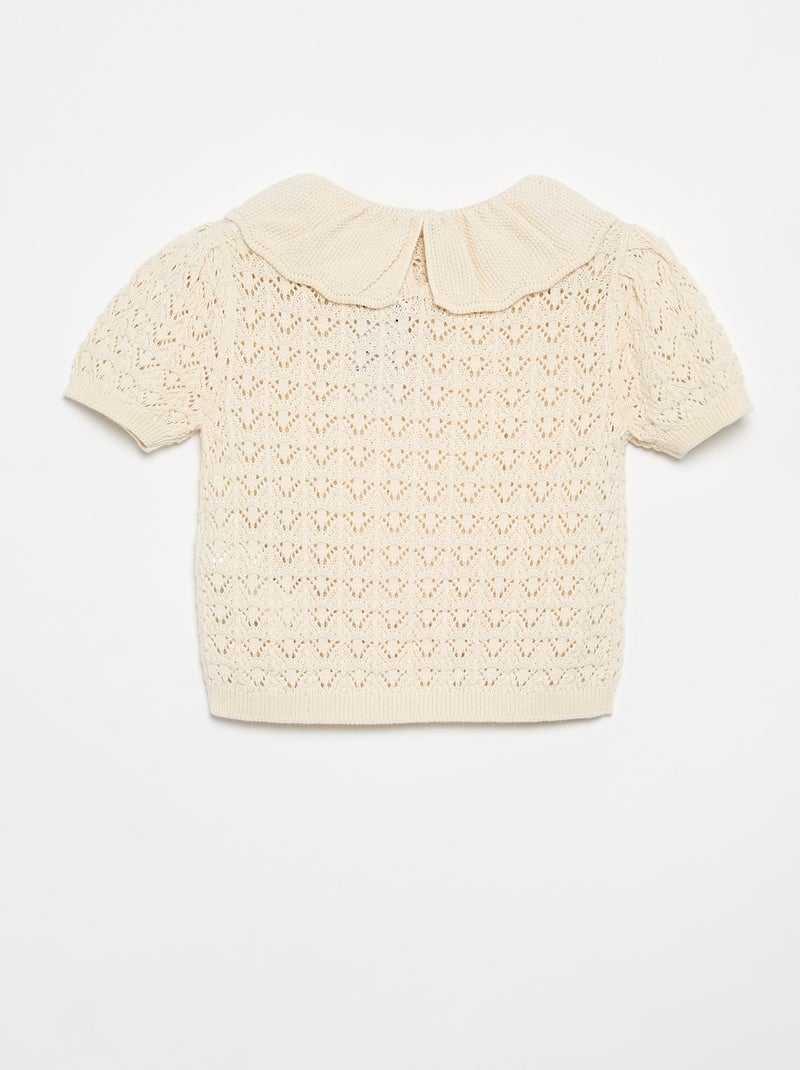 Jersey calado de manga corta con cuello Claudine Beige - Kiabi