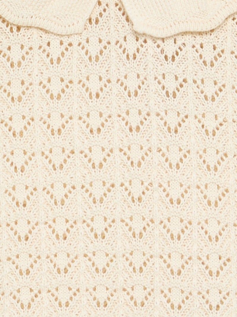 Jersey calado de manga corta con cuello Claudine Beige - Kiabi
