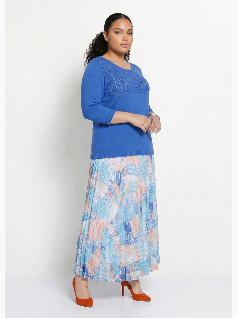 Jersey calado manga 3/4 - Afibel Azul - Kiabi
