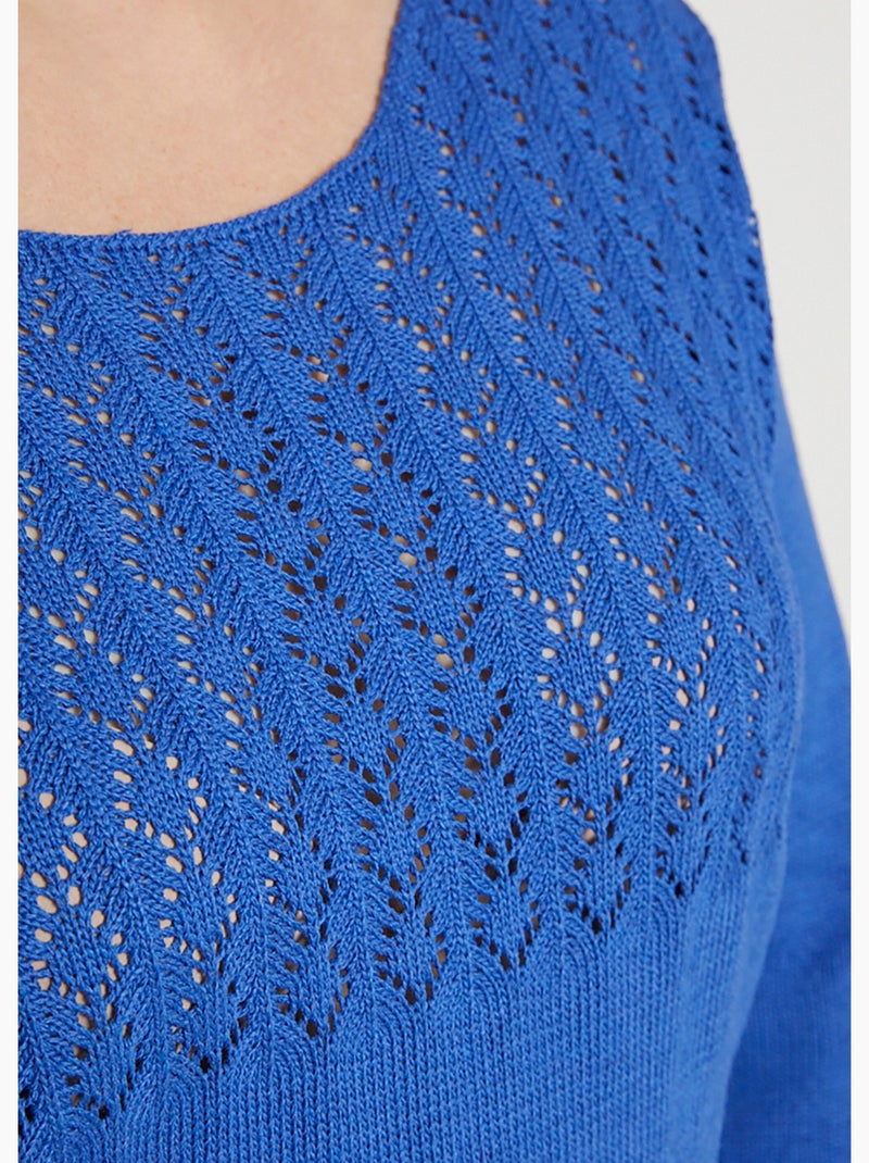 Jersey calado manga 3/4 - Afibel Azul - Kiabi