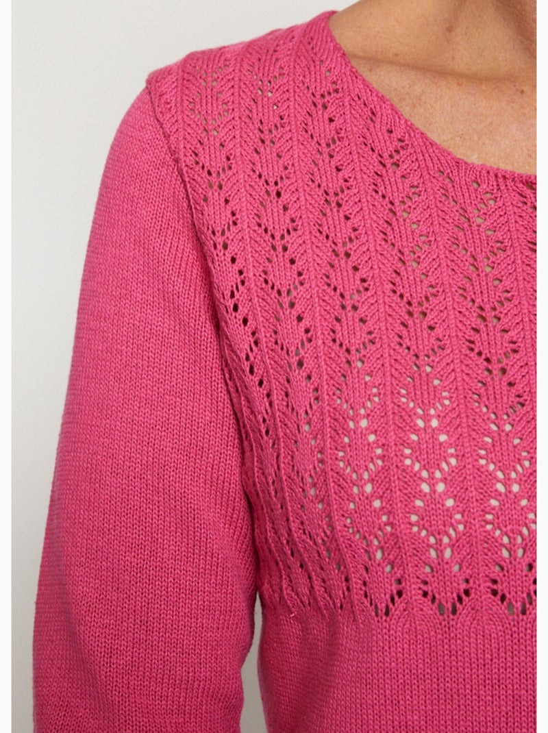 Jersey calado manga 3/4 - Afibel Rosa fucsia - Kiabi